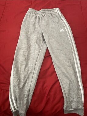 adidas Kids Gray Joggers with White Three-Stripe Detail